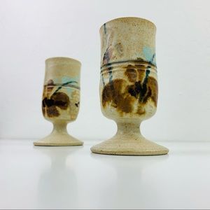 Studio Pottery Floral Wine Goblet Set